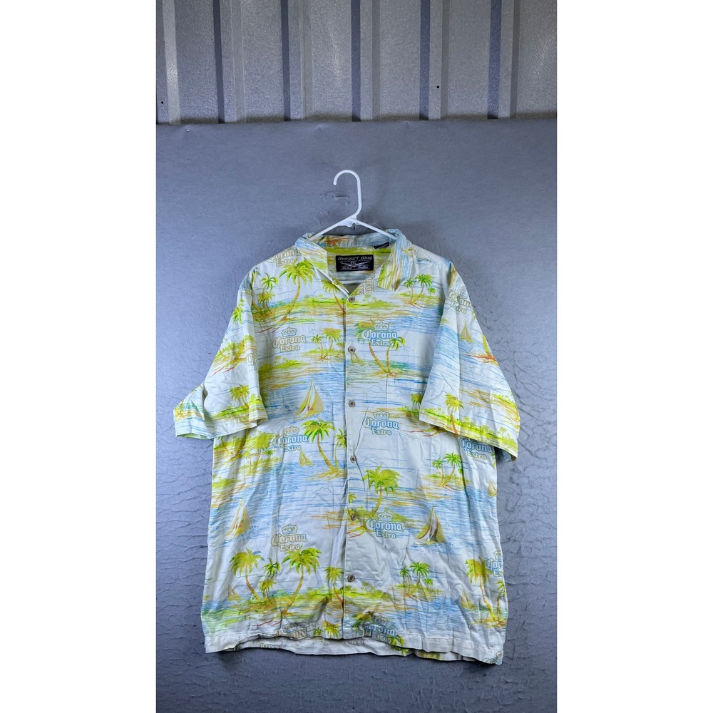 Newport Blue Button Down Mens 2XL White Excellent Corona Extra Tropical Print